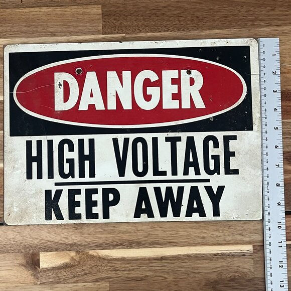 Vintage Work Sign Danger High Voltage Keep Away Garage Industrial Shop Man Cave - Picture 9 of 9